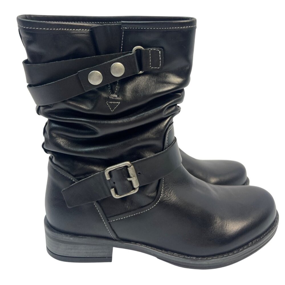 Eric‎ Michael Womens Black Leather Laguna Moto Slouch Pull On Boot Size EU 38